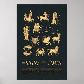 Póster Símbolos Astrológicos Dorados de Zodiaco, Celeste