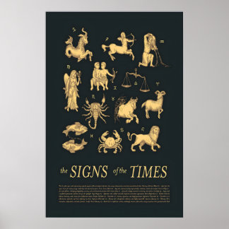 Póster Símbolos Astrológicos Dorados de Zodiaco, Celeste