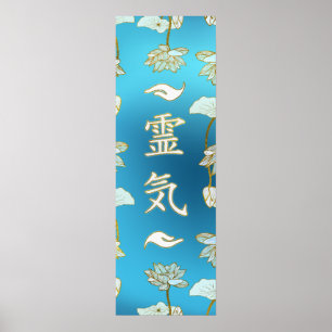 Póster Símbolos curativos de las manos de Reiki con loto