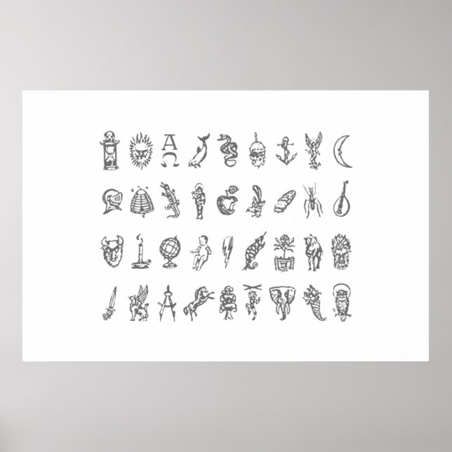 Póster Símbolos de Aletiómetro Cuadrícula La brújula dora (Frente)