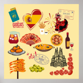 Póster Símbolos de España para los amantes de los viajes