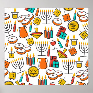 Póster Símbolos de Hanukkah: Patrón de festividades judía