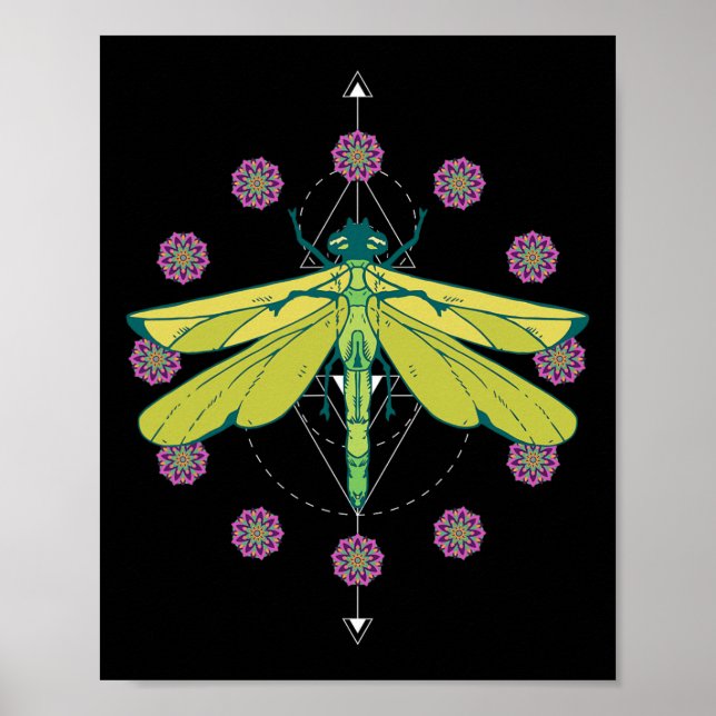 Póster Símbolos de libélula mándala mágico insecto (Frente)