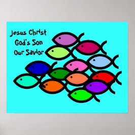 Póster Símbolos de peces cristianos - Escuela Arcoiris -