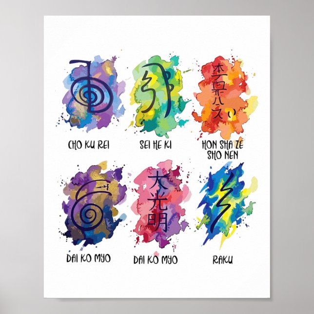 Póster Símbolos Reiki Color Agua  (Frente)