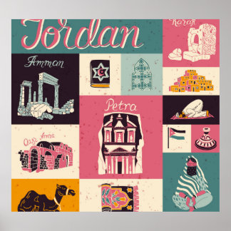 Póster Símbolos retro de la cultura jordana ilustrados