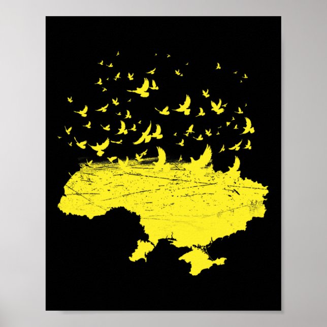 Póster Símbolos ucranianos Ucrania Mapa Ucrania Pájaro Li (Frente)
