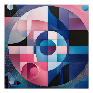 Póster Simetría celeste: formas geométricas, azul y rosa