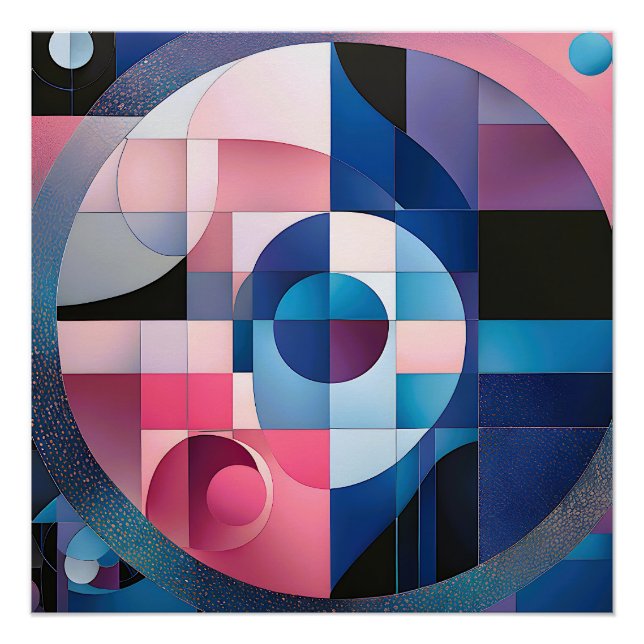Póster Simetría celeste: formas geométricas, azul y rosa (Anverso)