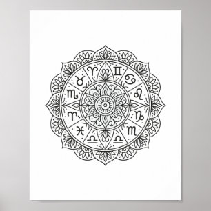 Póster Simetría de Mandala de Zodiac místico