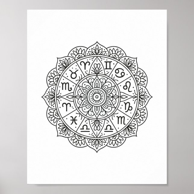 Póster Simetría de Mandala de Zodiac místico (Frente)