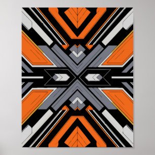 Póster Simetría futurista geométrica en Naranja y gris