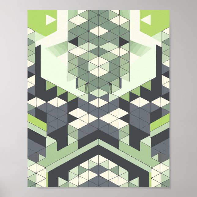 Póster Simetría geométrica con tonos verdes (Frente)