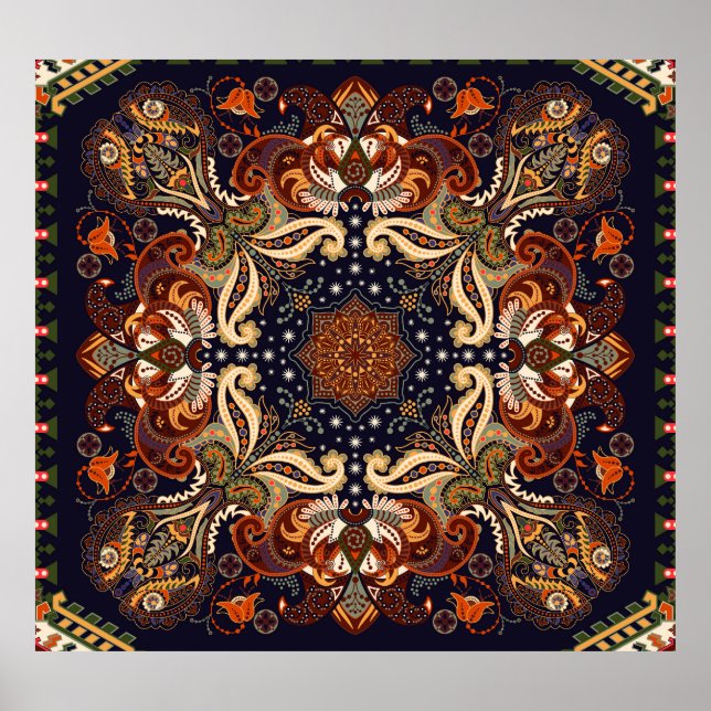 Póster Simétrico indio: Ornamento étnico vintage (Frente)