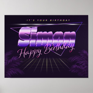 Póster Simon Name Vorname lila retro Poster Geburtstag