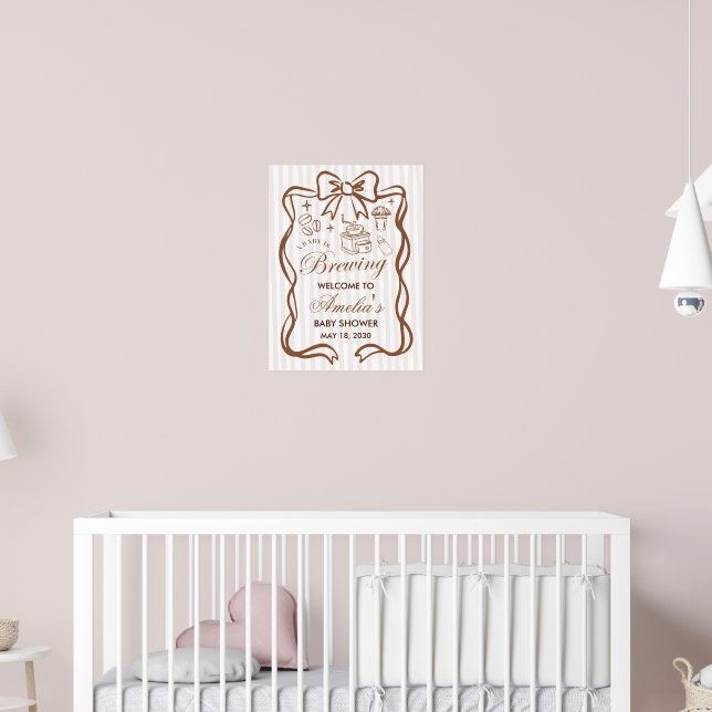 Póster Simple Baby Is Brewing Doodle Coffee Baby Shower (Guardería 2)