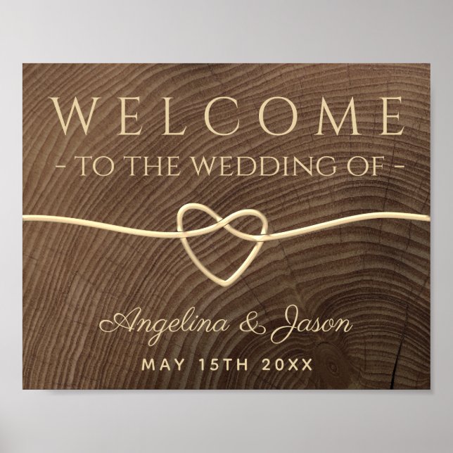 Póster Simple Bienvenida de Boda de Madera (Frente)