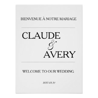 Póster Simple Bilingüe de Bienvenida al Matrimonio Francé
