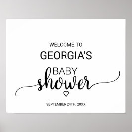 Póster Simple Black Calligraphy Baby Shower Welcome