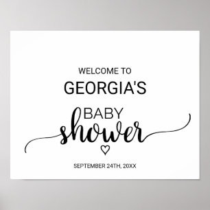 Póster Simple Black Calligraphy Baby Shower Welcome