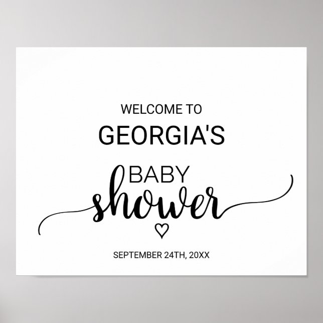 Póster Simple Black Calligraphy Baby Shower Welcome (Frente)