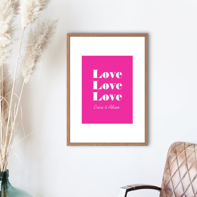 Póster Simple Blanco Limpio 3 x Amor  | Rosa Caliente (Subido por el creador)