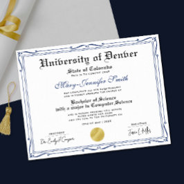 Póster Simple Blue Black School Grad Authentic Diploma