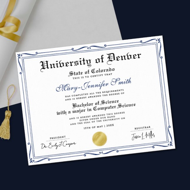 Póster Simple Blue Black School Grad Authentic Diploma (Subido por el creador)