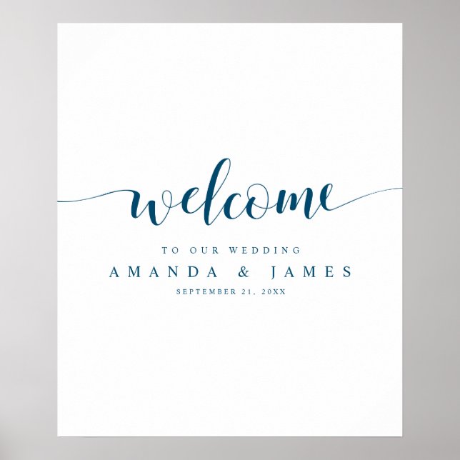 Póster Simple Blue Script Wedding Welcome (Frente)
