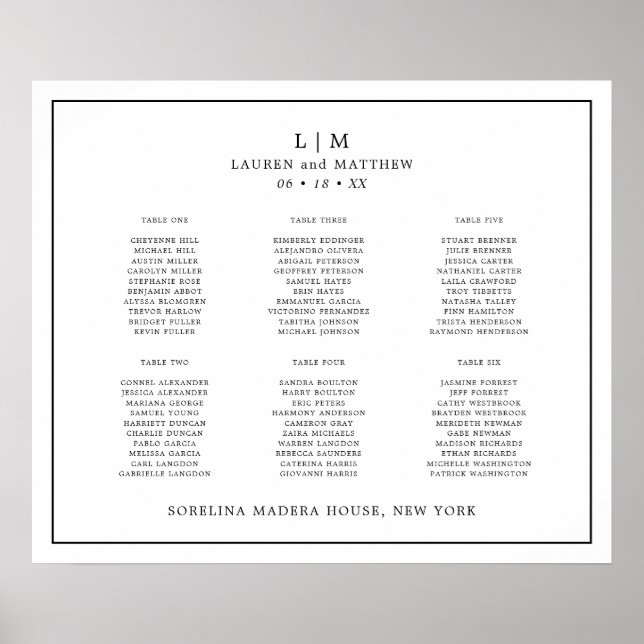 Póster Simple Boda Elegante en Monograma Blanco y Negro (Frente)