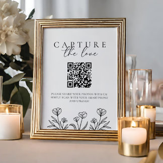 Póster Simple Boda Floral Negra Captura El Rótulo Amor