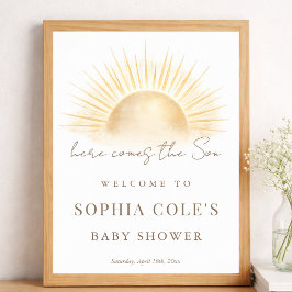 Póster Simple Boho Here Comes The Son Baby Shower Welcome