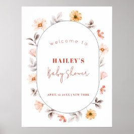 Póster Simple Boho Wildflower Frame Welcome Baby Shower