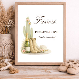 Póster Simple Boots & Bubbles Baby Shower Favors Sign