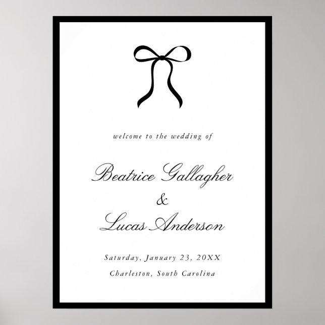 Póster Simple Bow Clásico Signo de Bienvenida de Boda (Frente)