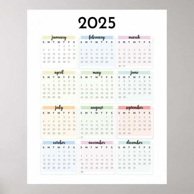 Póster Simple Calendario Pastel 2025 (Frente)