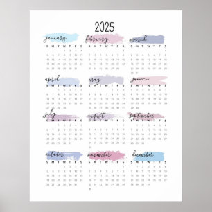 Póster Simple Calendario Pastel 2025