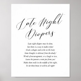 Póster Simple caligrafía Baby Shower Tarde Noche Diapers