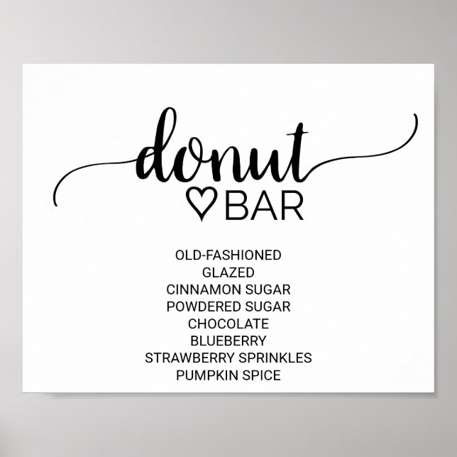Póster Simple caligrafía negra Donut Bar Rótulo (Frente)