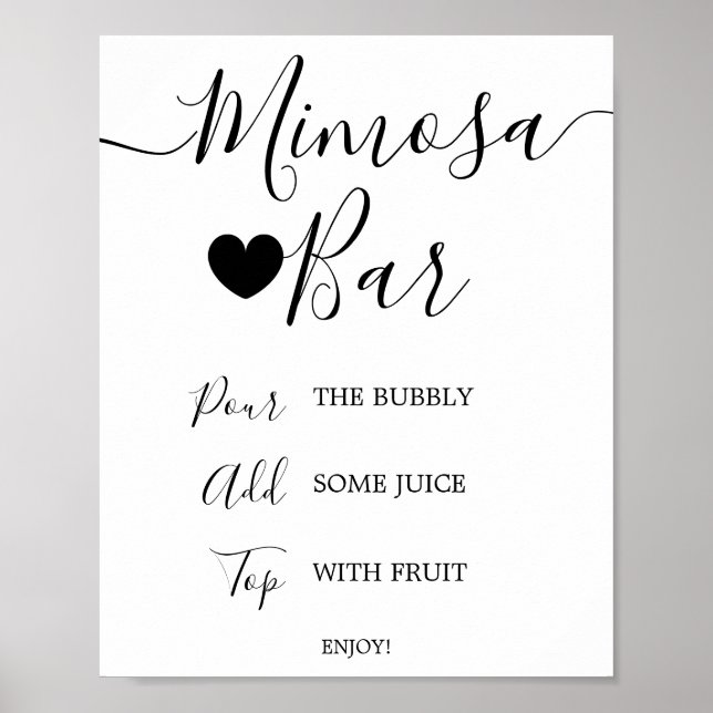 Póster Simple caligrafía negra Mimosa Bar Rótulo (Frente)