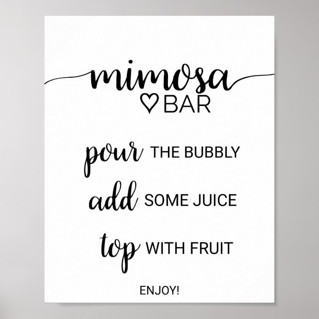 Póster Simple caligrafía negra Mimosa Bar Rótulo (Frente)