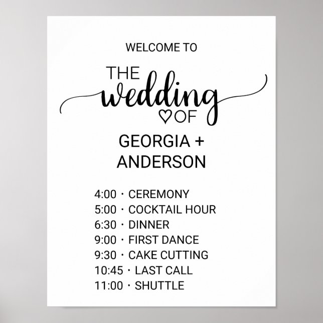 Póster Simple caligrafía negra Orden de eventos (Frente)