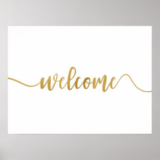 Póster Simple cartel de bienvenida con caligrafía dorada