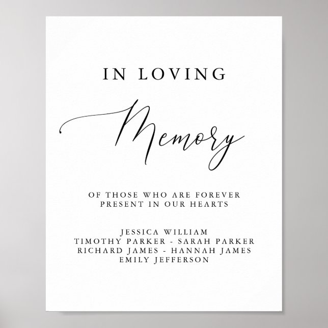 Póster Simple Cartel de Caligrafía Rústico Boda Memorial (Frente)