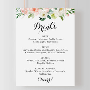 Póster Simple cartel de menú de bebidas de boda floral ve