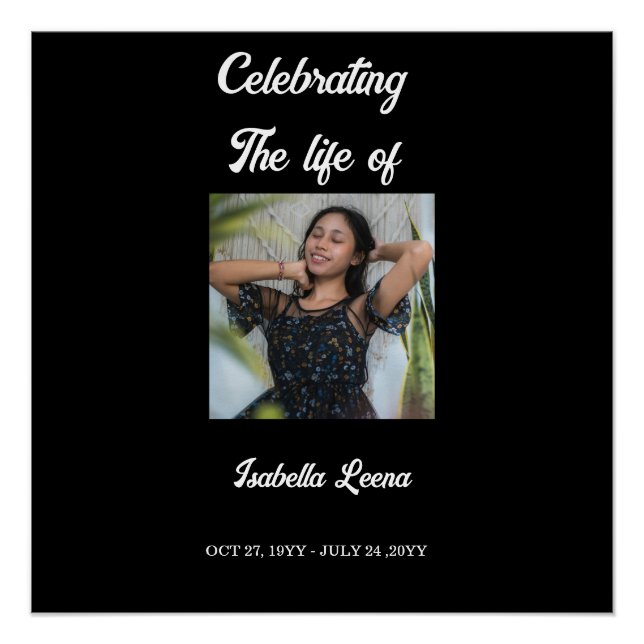 Póster Simple Celebration of Life Funeral Memorial Photo (Anverso)