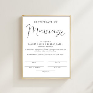 Póster Simple Certificado Minimalista De Matrimonio