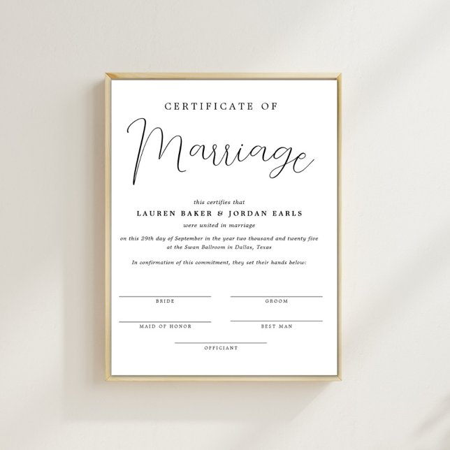 Póster Simple Certificado Minimalista De Matrimonio (Subido por el creador)