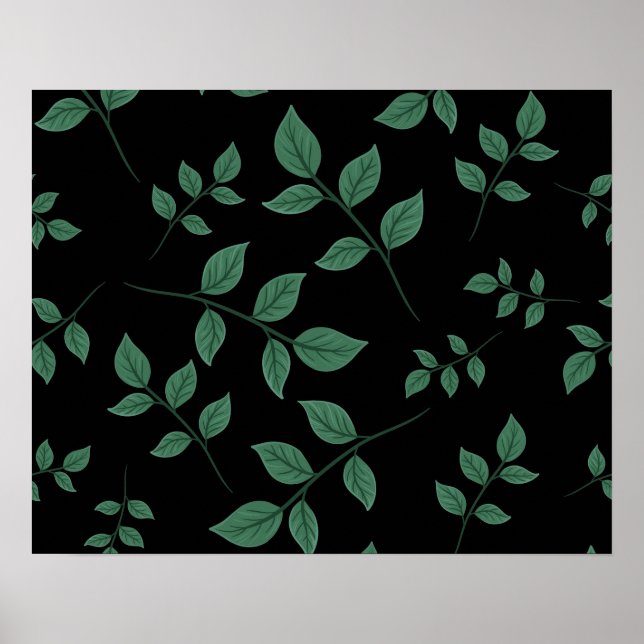 Póster Simple Elegant Botanical Green Leaves Pattern | (Frente)