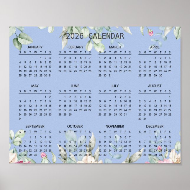 Póster Simple Elegant Floral Botanical 2026 Calendar |  (Frente)